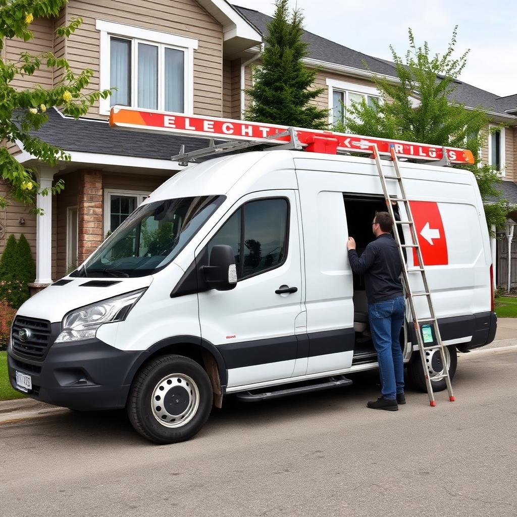 Camion de service D. Électrique sur un chantier résidentiel